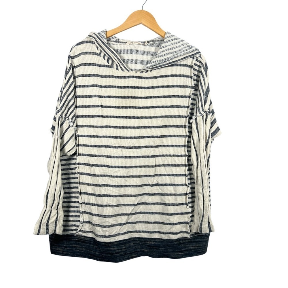 Soft Surroundings Cream Striped Hooded Beach Pullover Hoodie Sweatshirt XL
